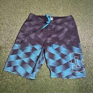 DC Board Shorts Y2K Black Blue Geometric Men's 36 Drawstring Back Pocket